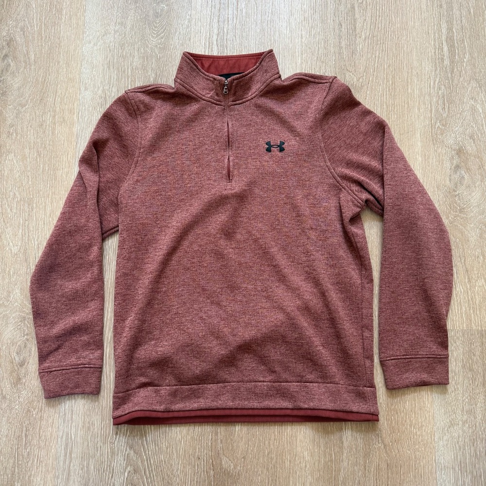 Under Armour Shirt Mens M Red Heathered 1/4 Zip Pullover Loose Golf Long Sleeve